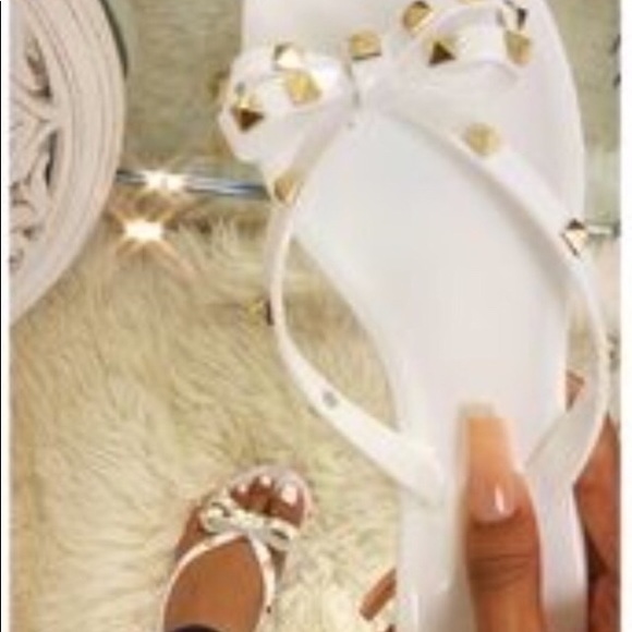 White gold studded jelly sandals. - Picture 4 of 6